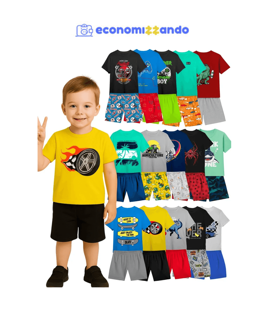 Kit 12 Peças De Roupa 1 Ao 14 Masculino 6 Camiseta  6 Shorts