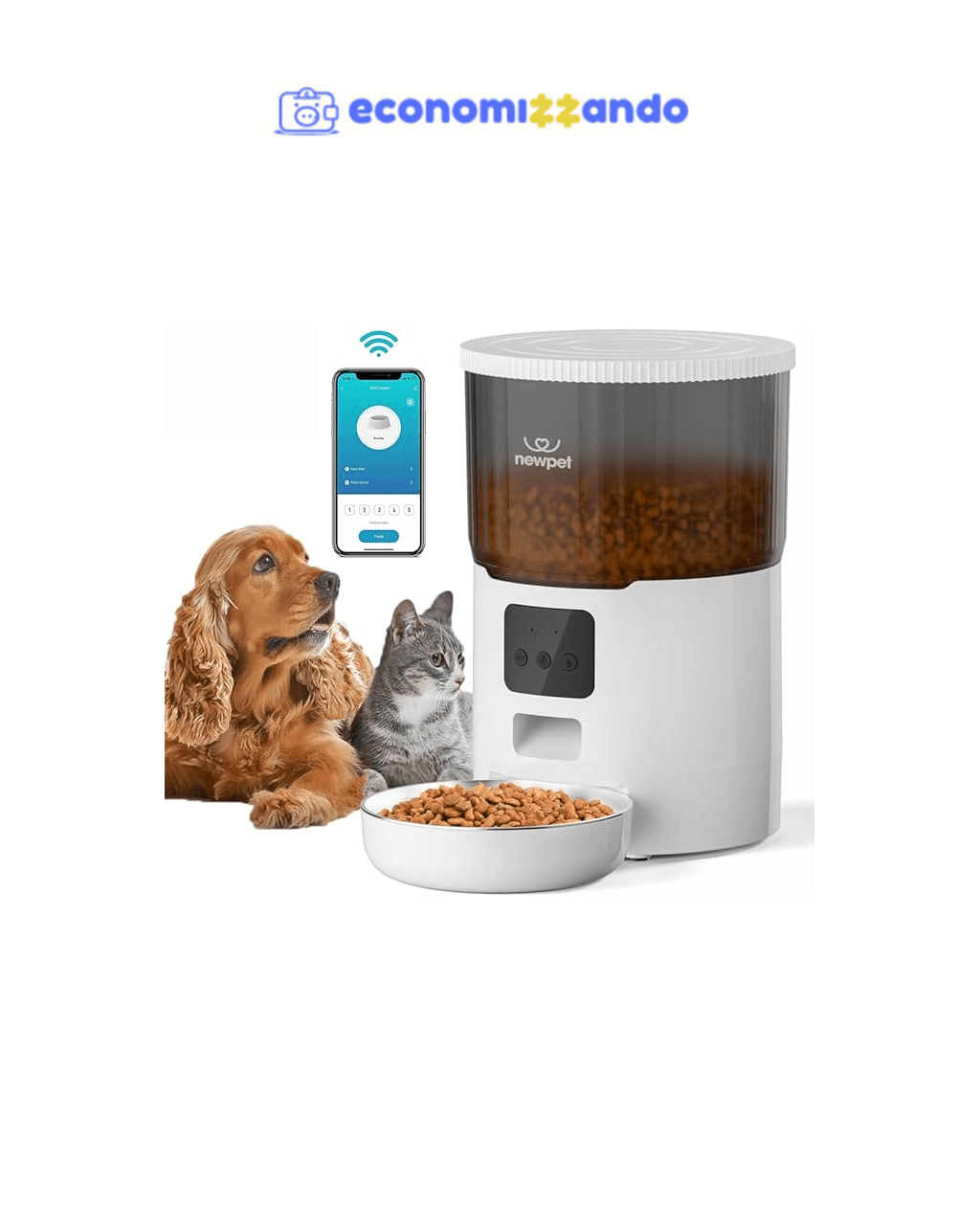 Alimentador Automático Cães Gatos Pets,4L Tuya APP Alimentador Pet Gato Cão Automático Wi-fi Smart Programável 1-4 Refeições por Dia