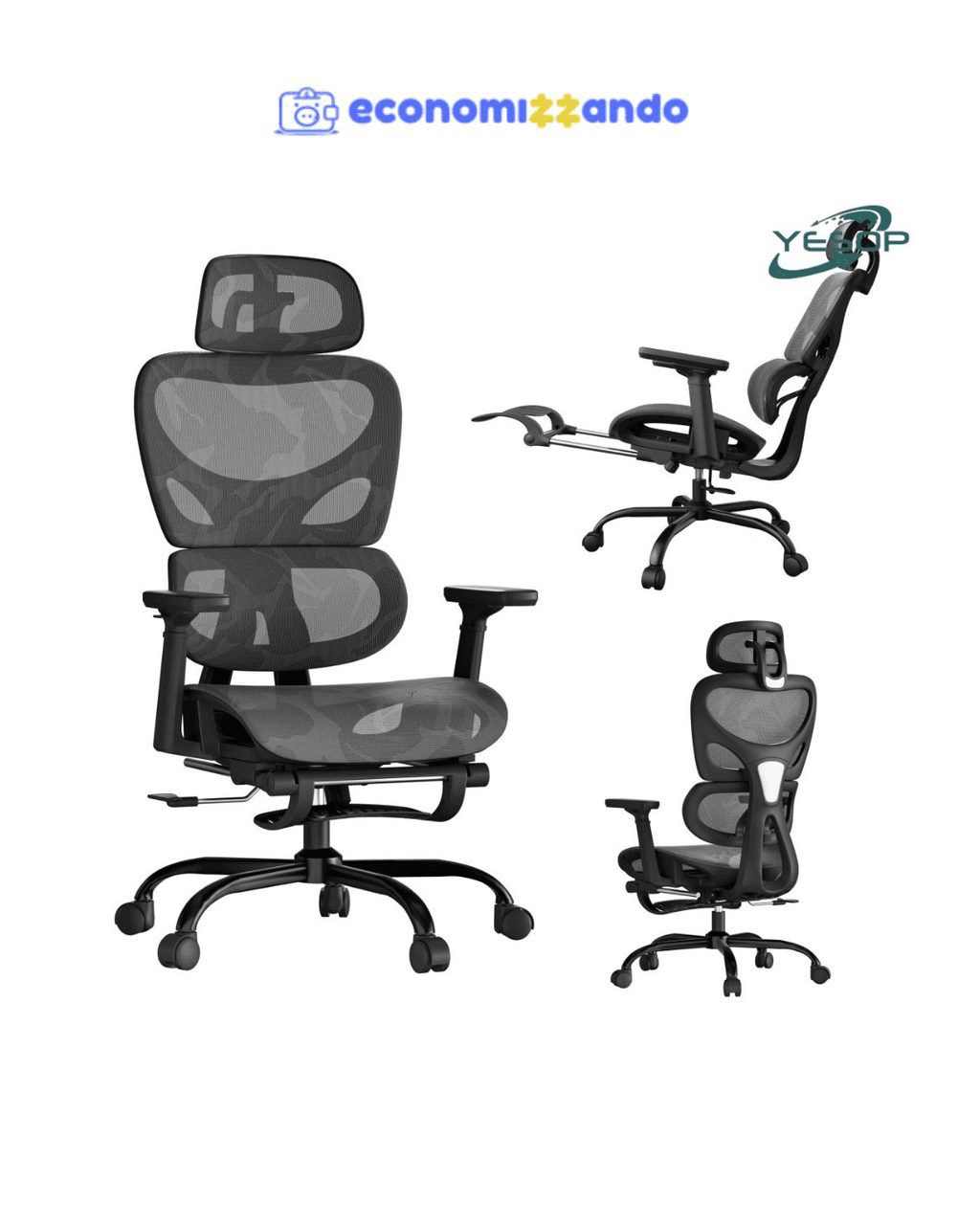 Cadeira De Escritório Ergonômica Com Apoio Lombar E De Pernas Assento Zero Gravity - Preto