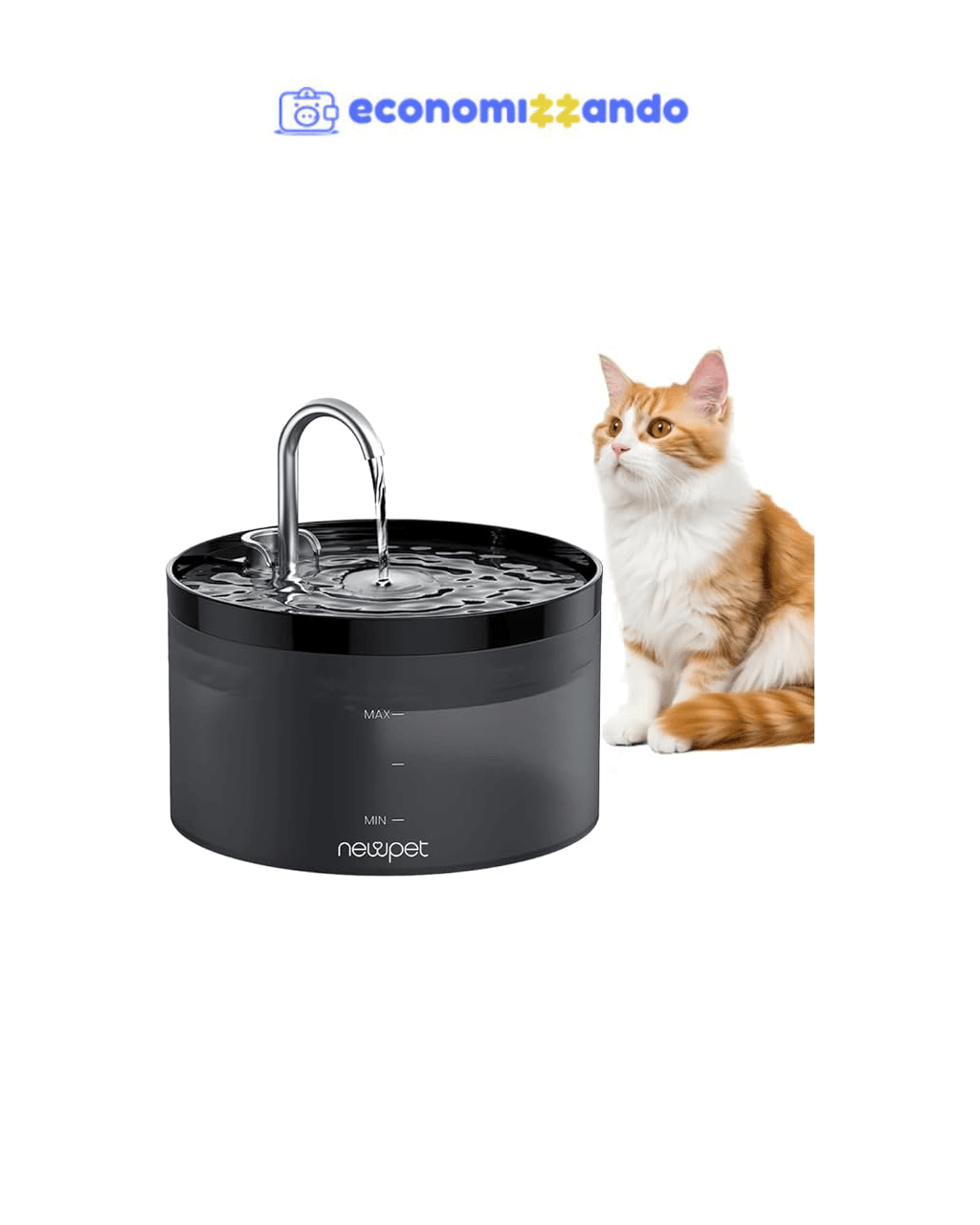 Fonte Bebedouro de Água para Gatos e Cães - Fontes de Água para Pets, Bebedouro para Animais de Estimação - 2L de Capacidade - Preto