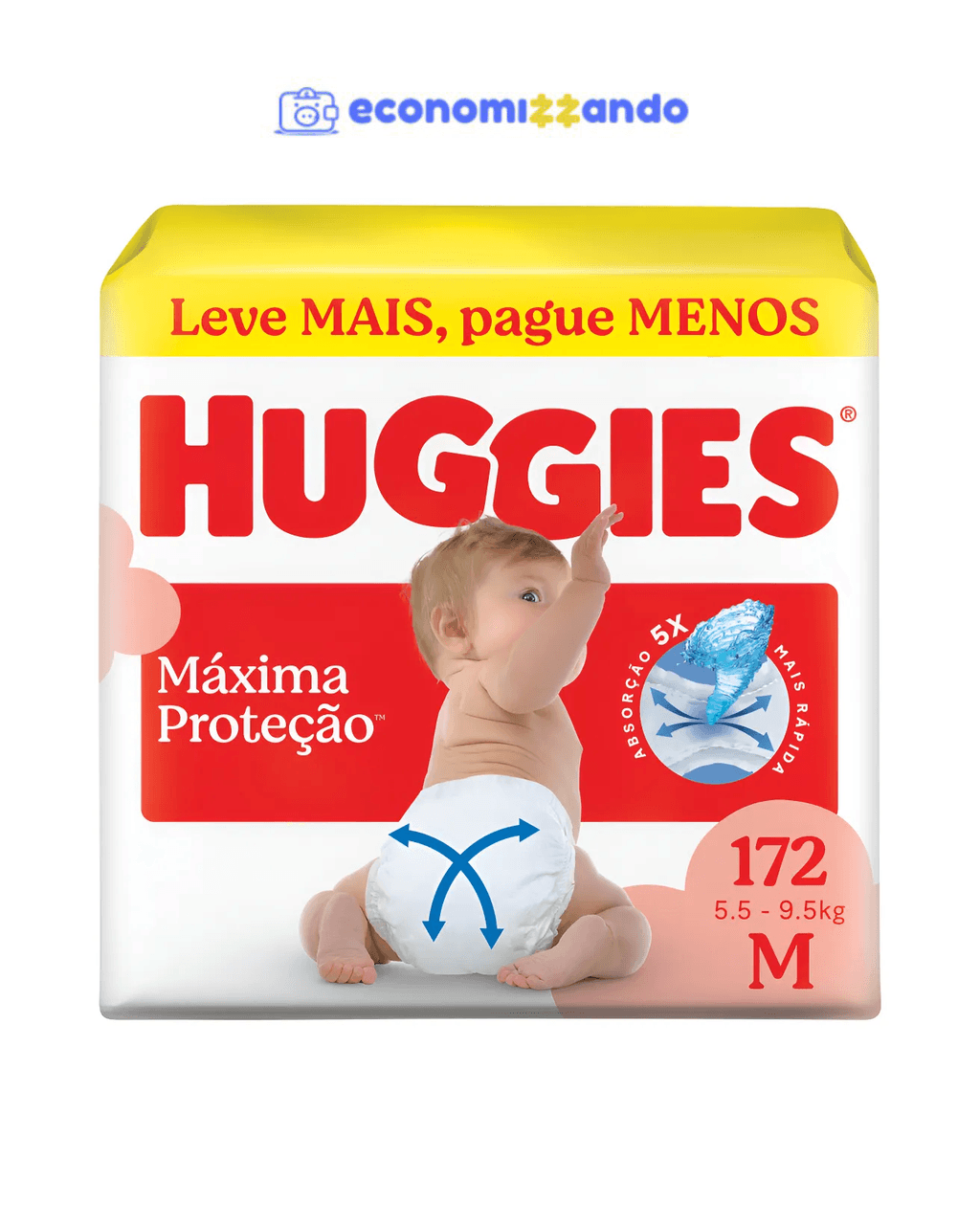 Huggies Fralda Descartável Máxima Proteção M - 172 Un