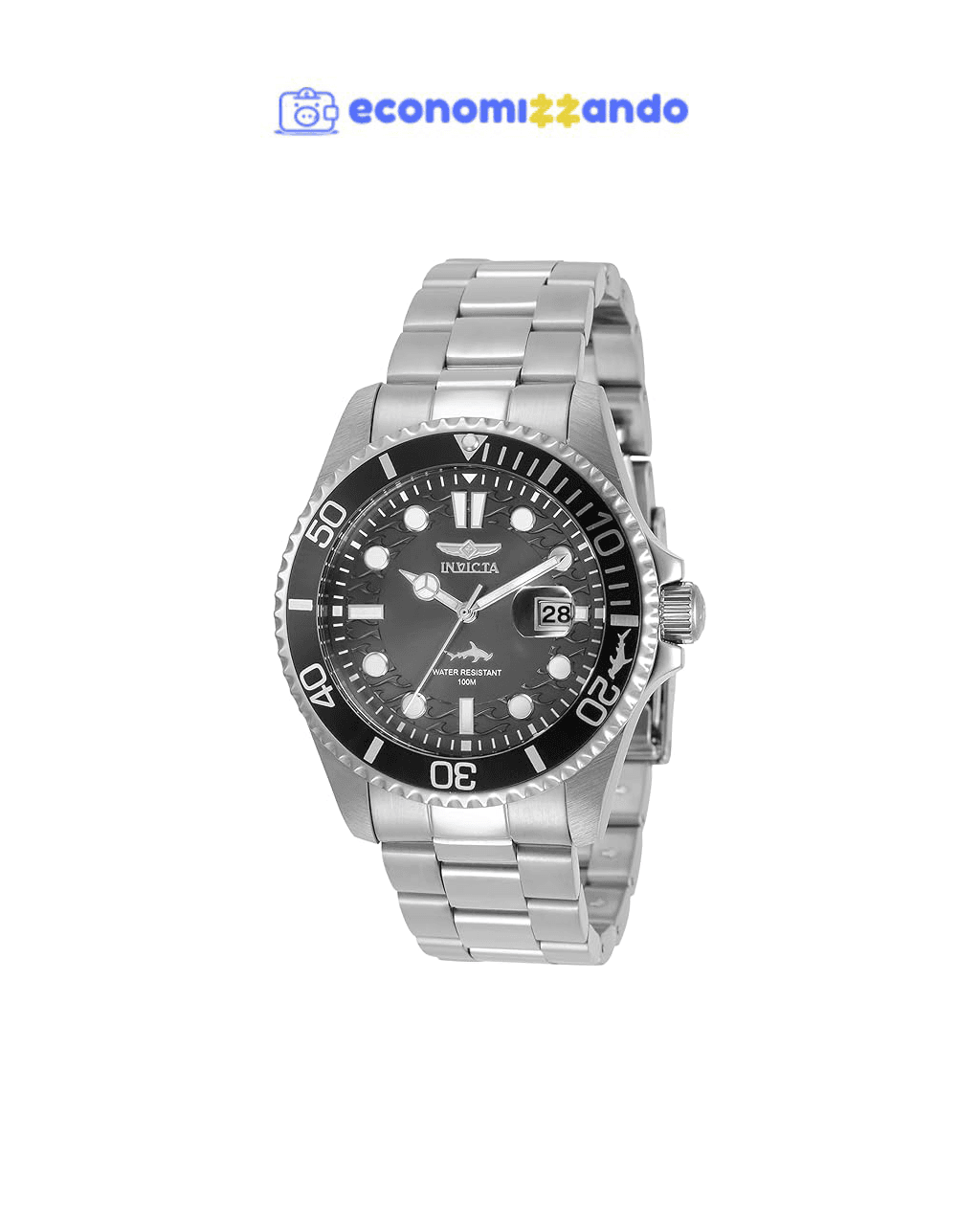 Invicta Relógio masculino de quartzo de aço inoxidável Pro Diver, 43 mm, prata (modelo: 30806), Prata, Relógio de quartzo, mergulhador