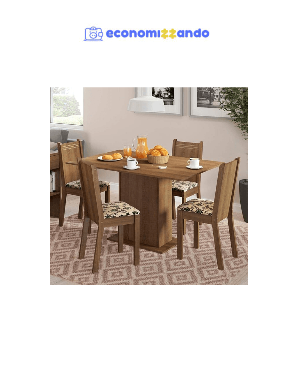 Conjunto Sala de Jantar Lexy Madesa Mesa Tampo de Madeira com 4 Cadeiras - Rustic/Bege Marrom