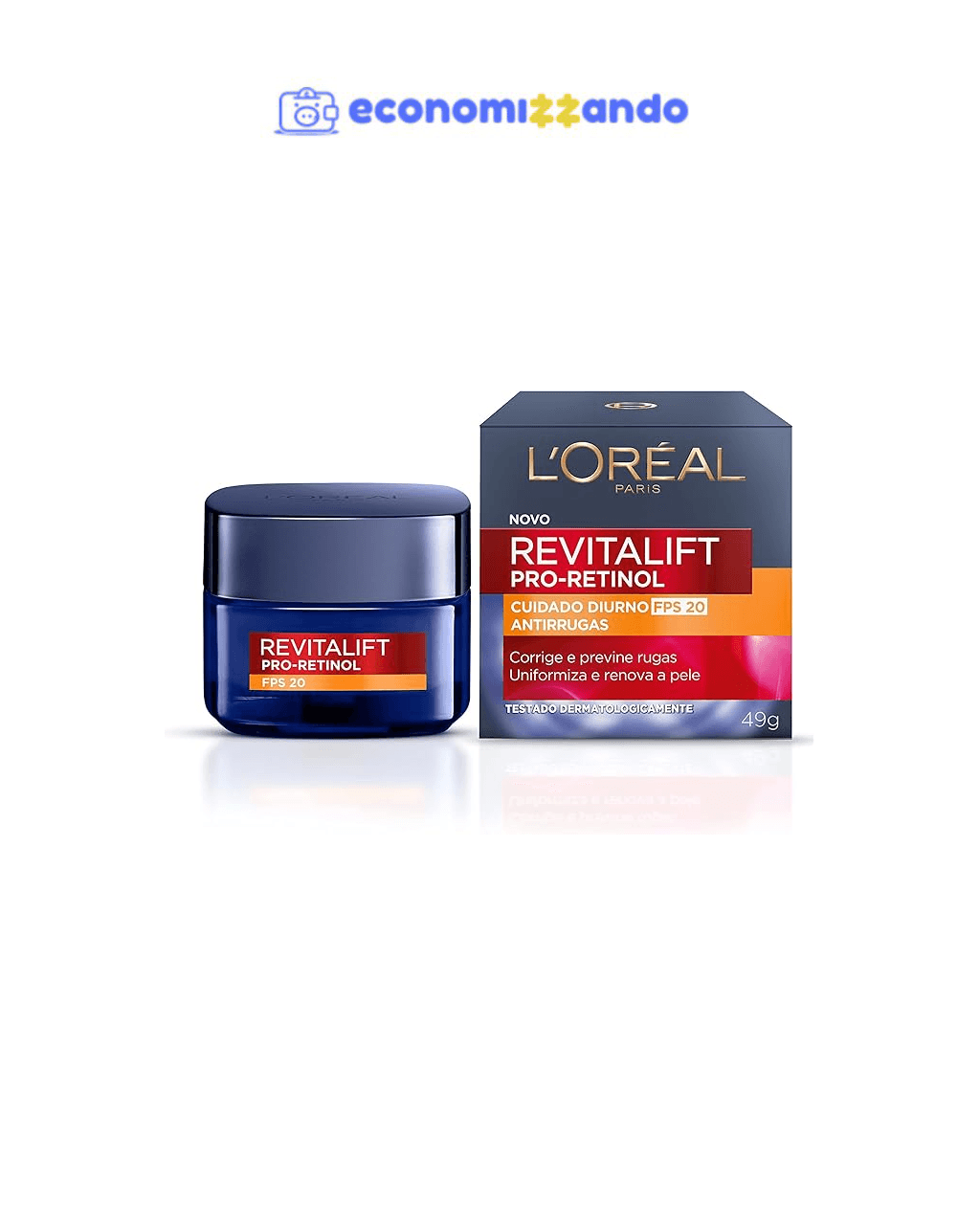 L'Oréal Paris Creme Facial Antirrugas Revitalift Pro Retinol Cuidado Diurno FPS20, 49g