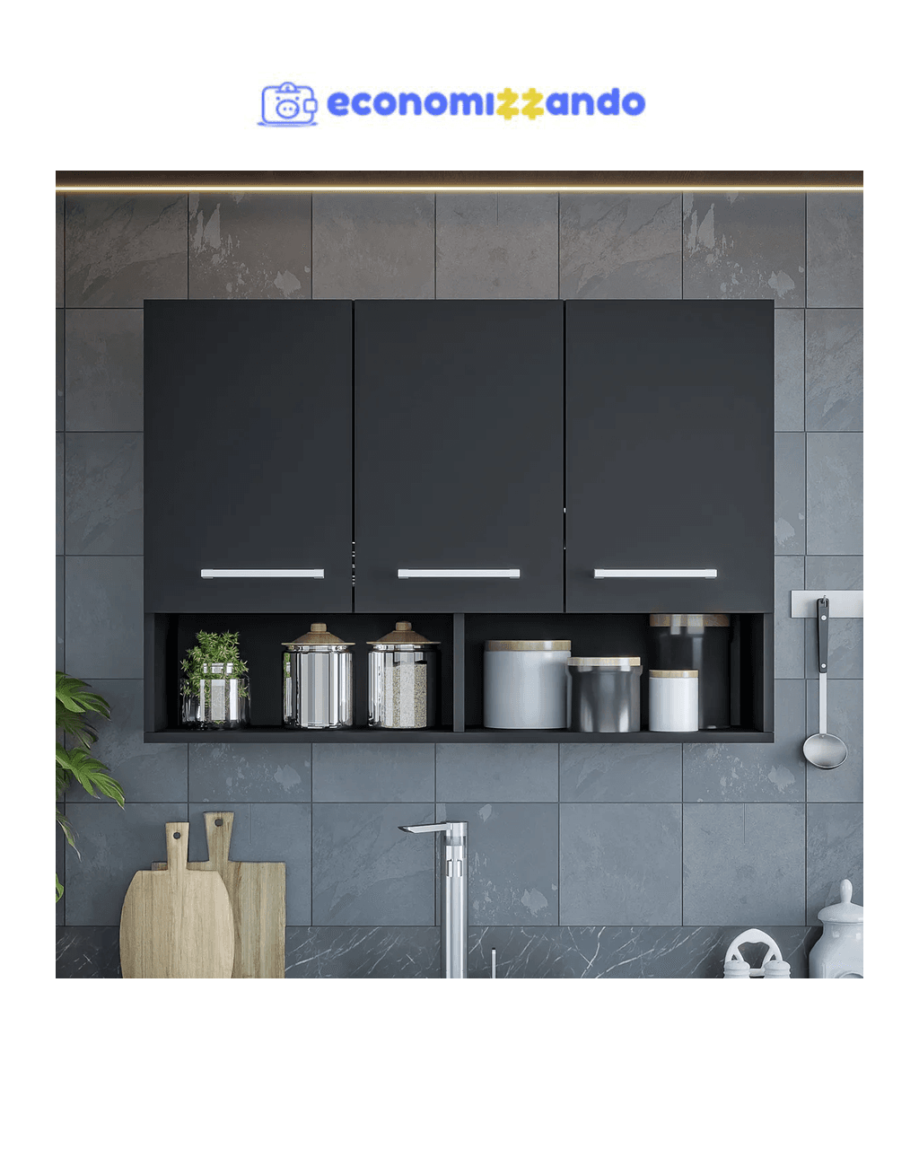 Armário Multiuso Cozinha Lavanderia 3 Portas Aéreo Suspenso