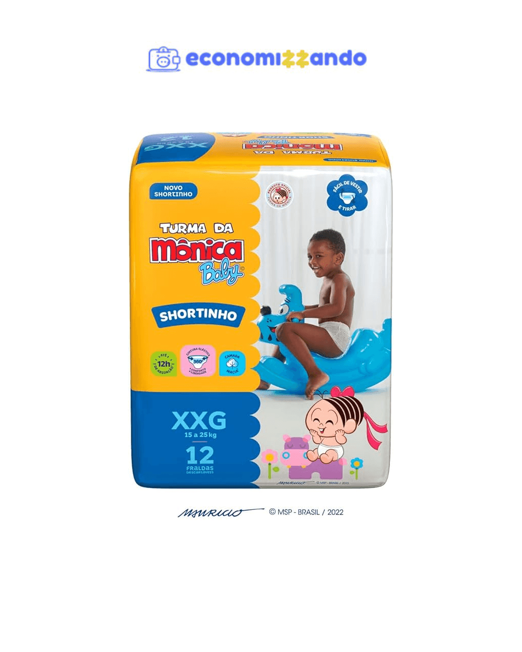 Fralda Turma da Mônica Baby Shortinho Jumbinho XXG 12 Unidades