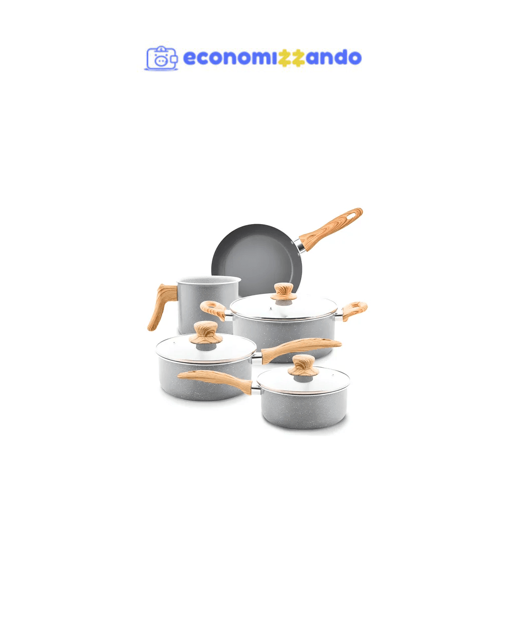 Jogo De Panelas Cerâmica Antiaderente Indução Tampa De Vidro Cinza
