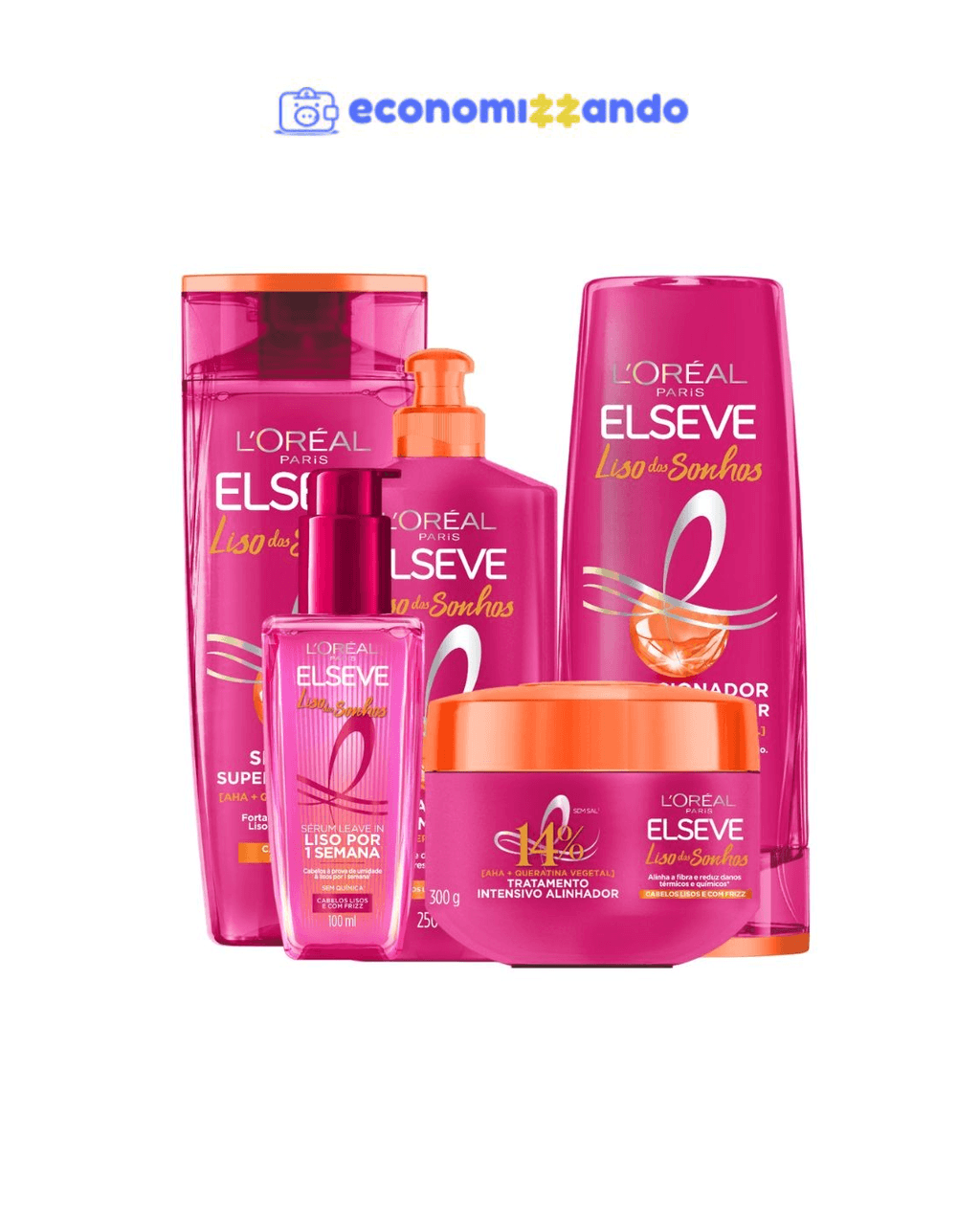 Kit Elseve Liso Dos Sonhos AHA   Queratina Vegetal (5 produtos)