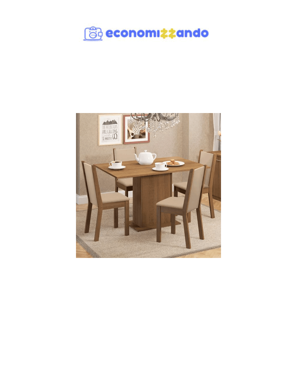 Sala De Jantar Madesa Talita Mesa Tampo Madeira 4 Cadeiras