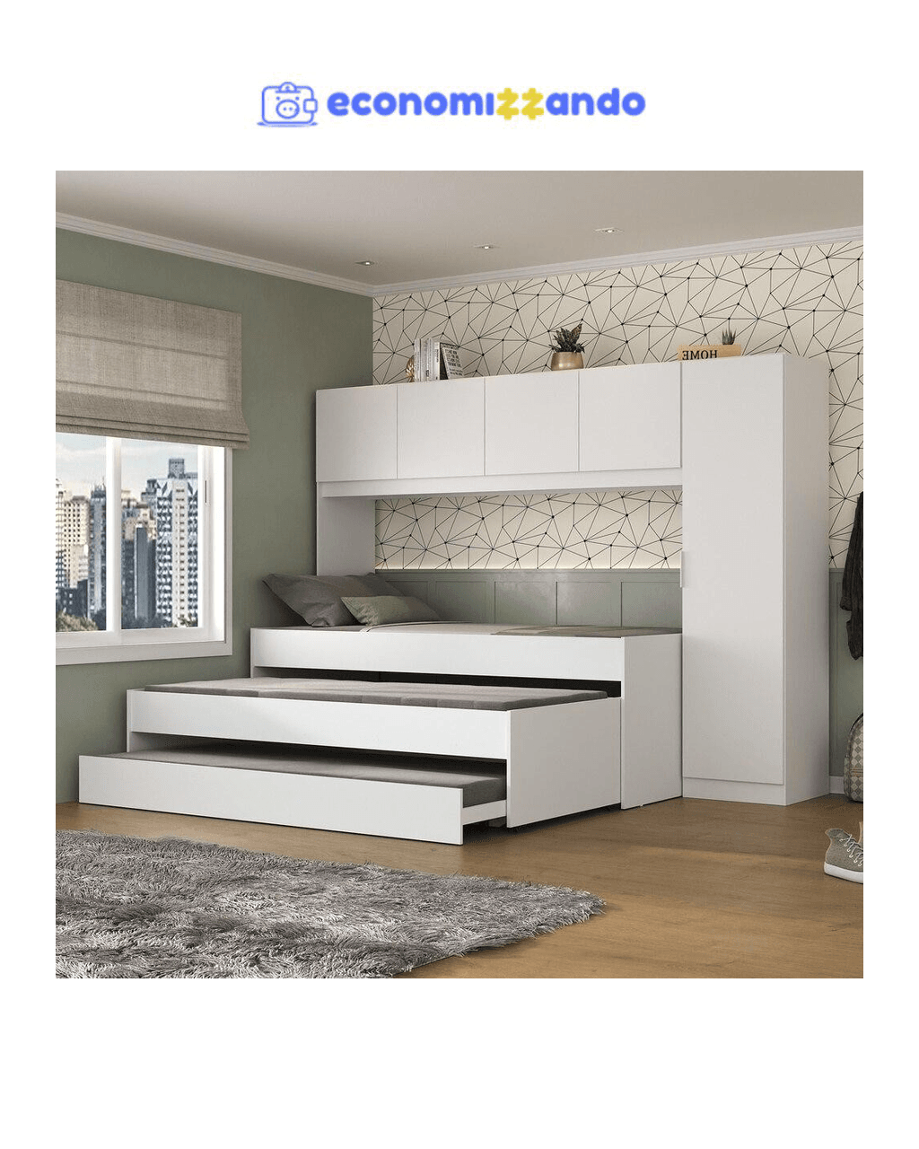 Tricama de Solteiro com Guarda Roupa Dublin Multimóveis MP4034 Branca