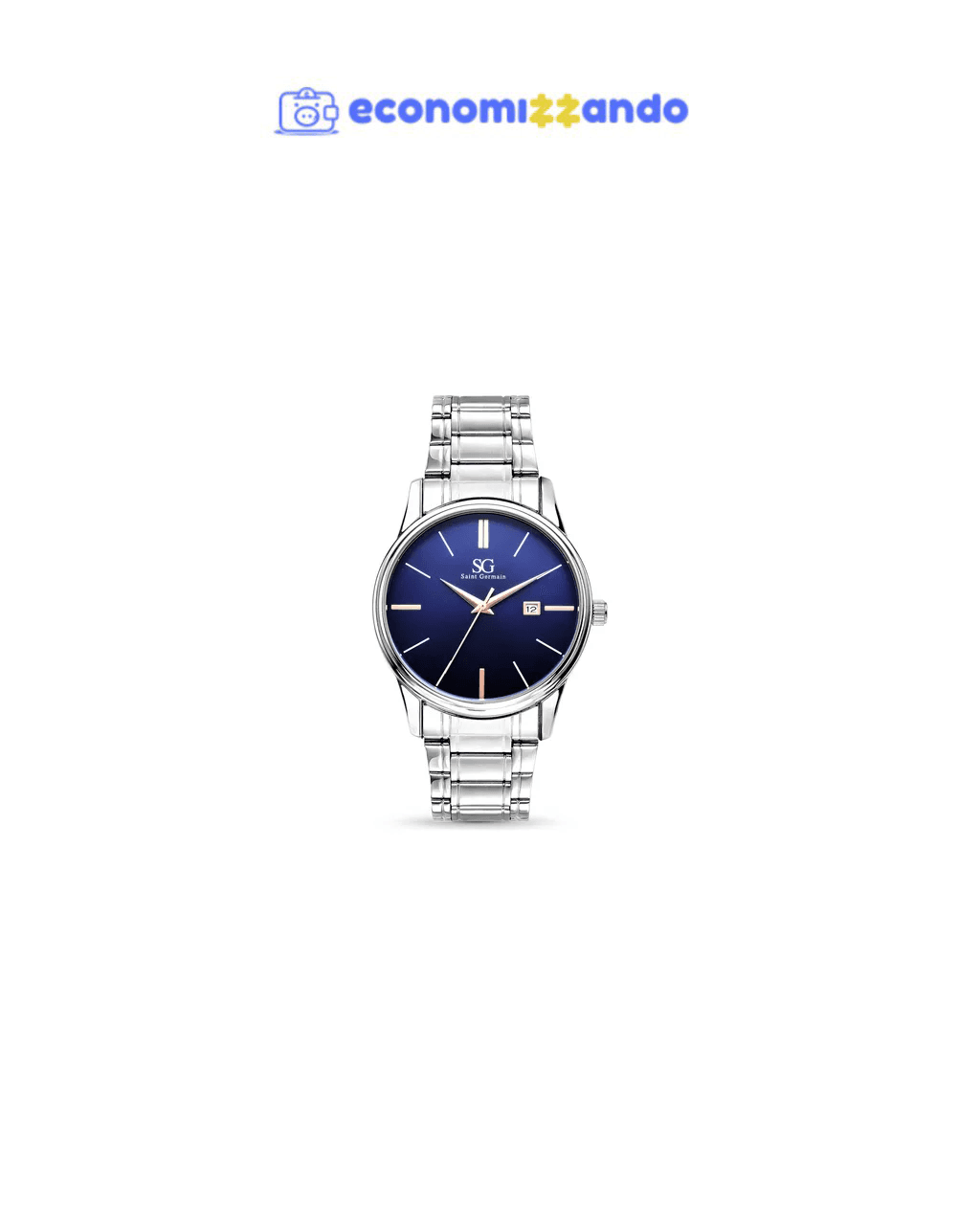 Relógio Masculino Clássico Prata Saint Germain 42mm Prateado Prateado Azul-marinho
