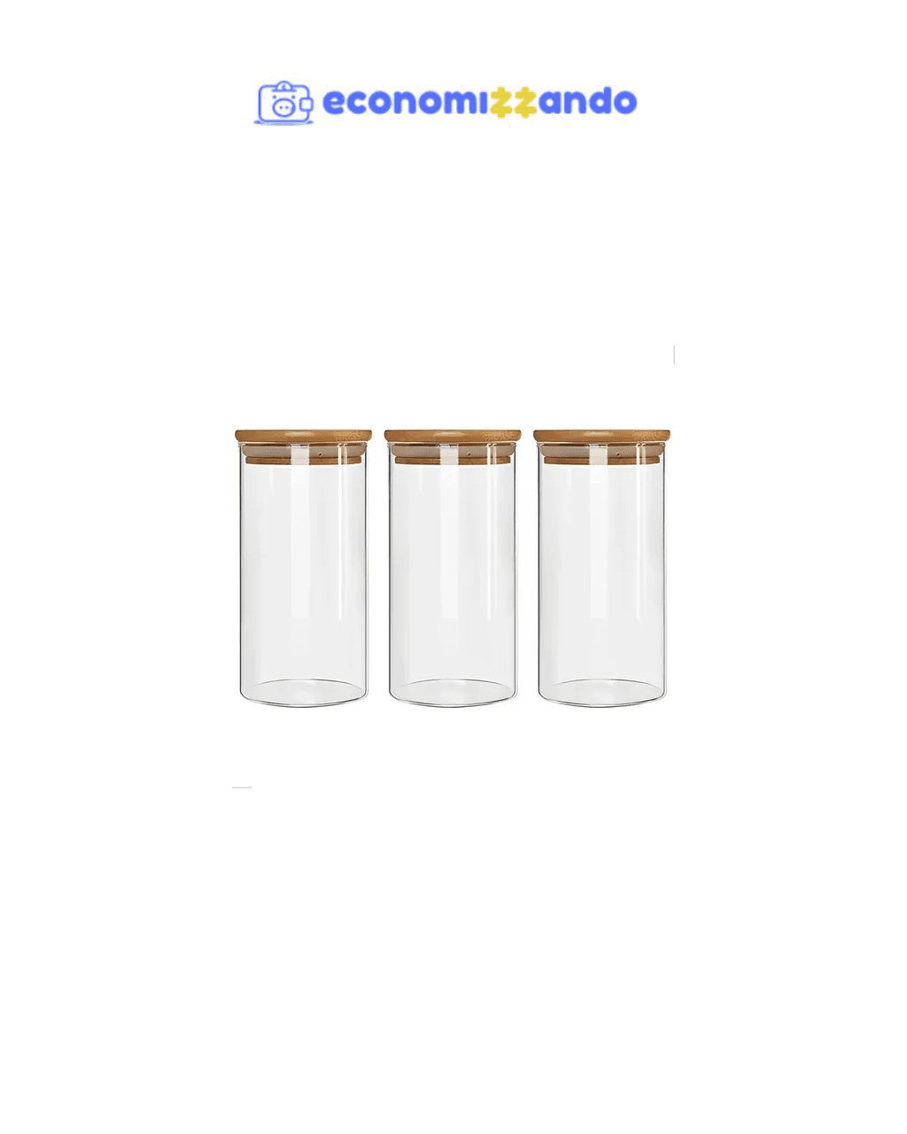 Kit 3 Pote Hermético Vidro Tampa Bambu 1000ml Mantimentos