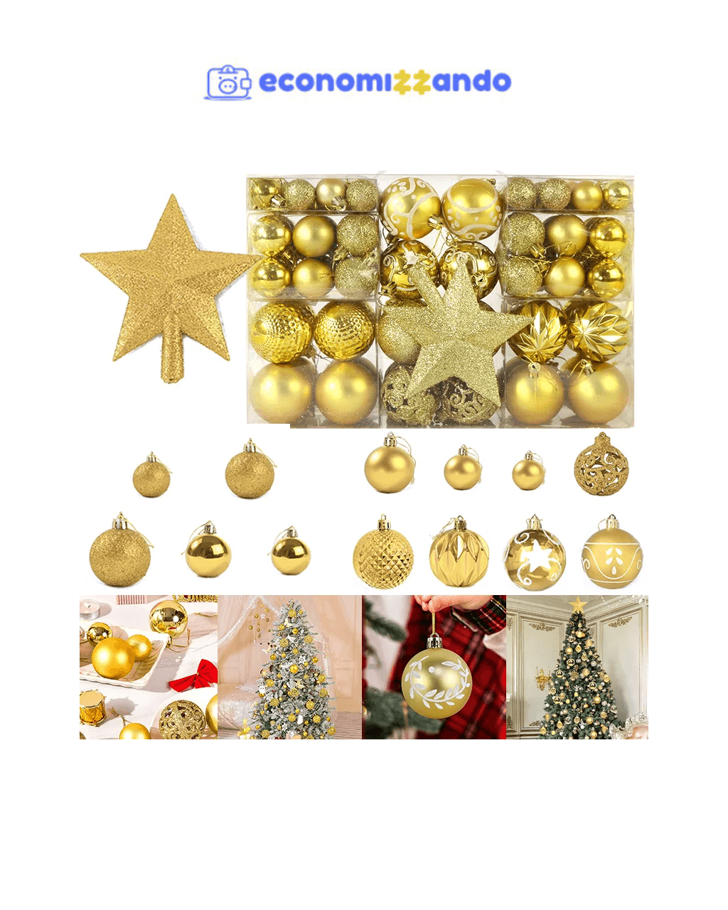 Kit 101 Luxo Bolas De Natal Decoração estrela Brilho Glitter Dourado