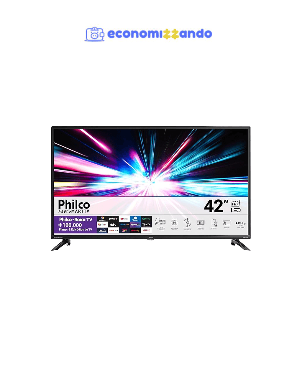 Smart TV 42” Philco PTV42G6FR2CPF Roku TV LED Dolby Áudio