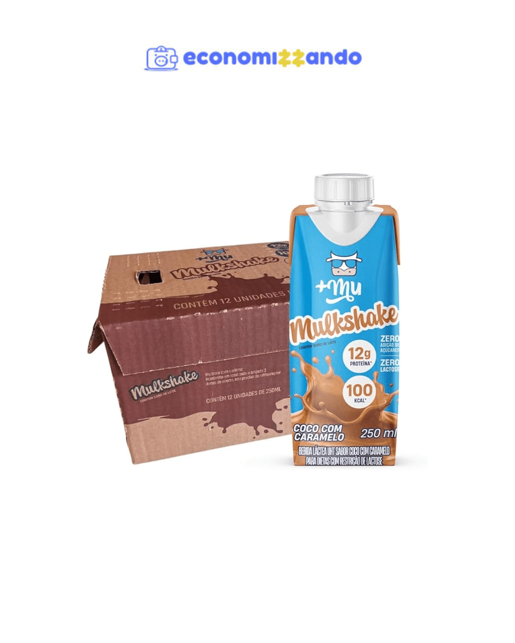  Mu Mulkshake Bebida Proteica Sabor Coco com Caramelo - Pack 12 unidades 250 mL