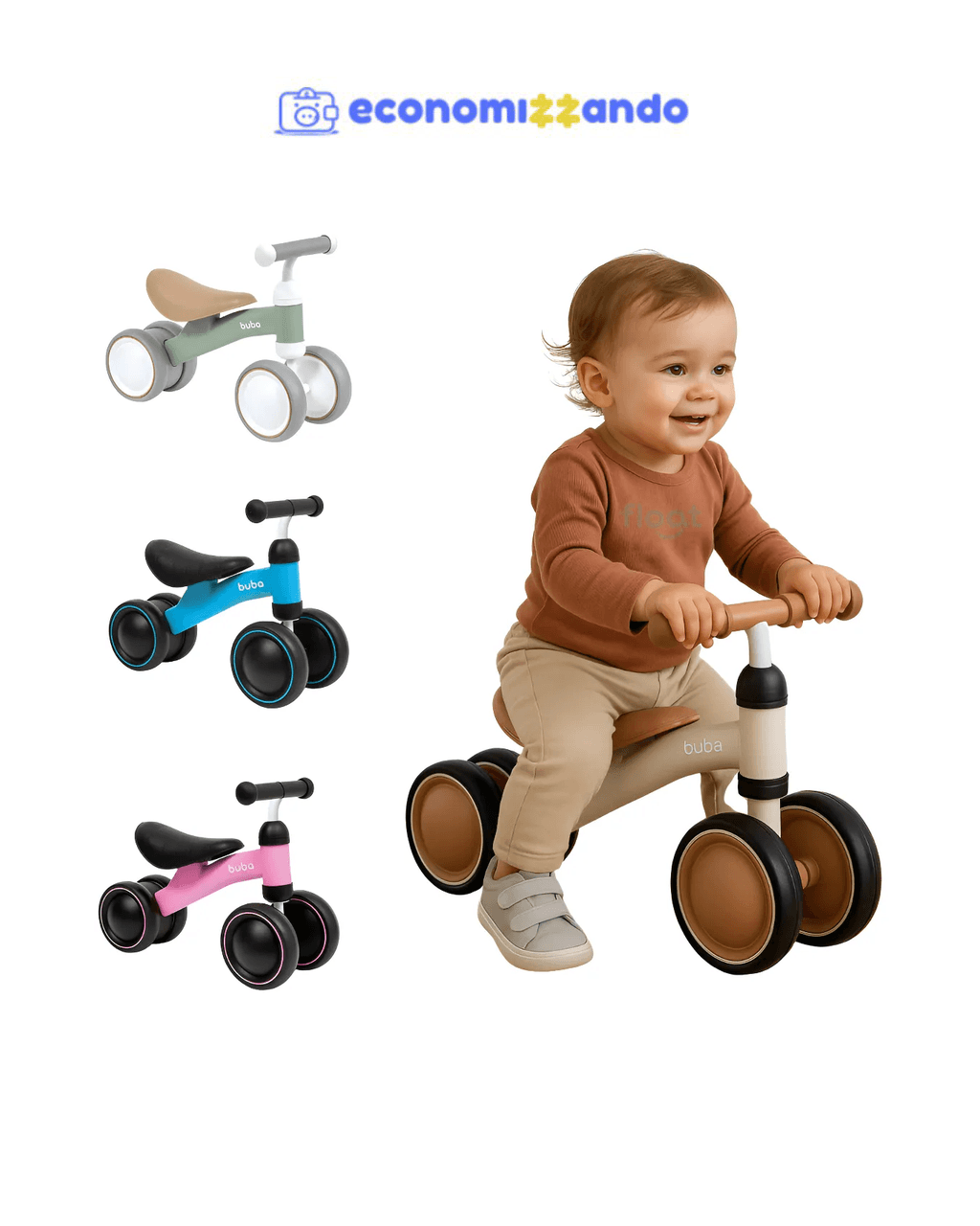 Bicicleta De Equilíbrio 4 Rodas Bebê Sem Pedal Infantil Buba