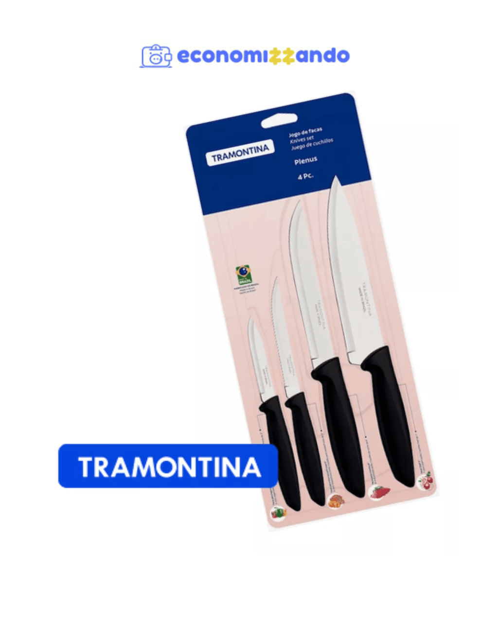 Jogo Facas Tramontina Kit Conjunto Faca Cozinha Churrasco 4p