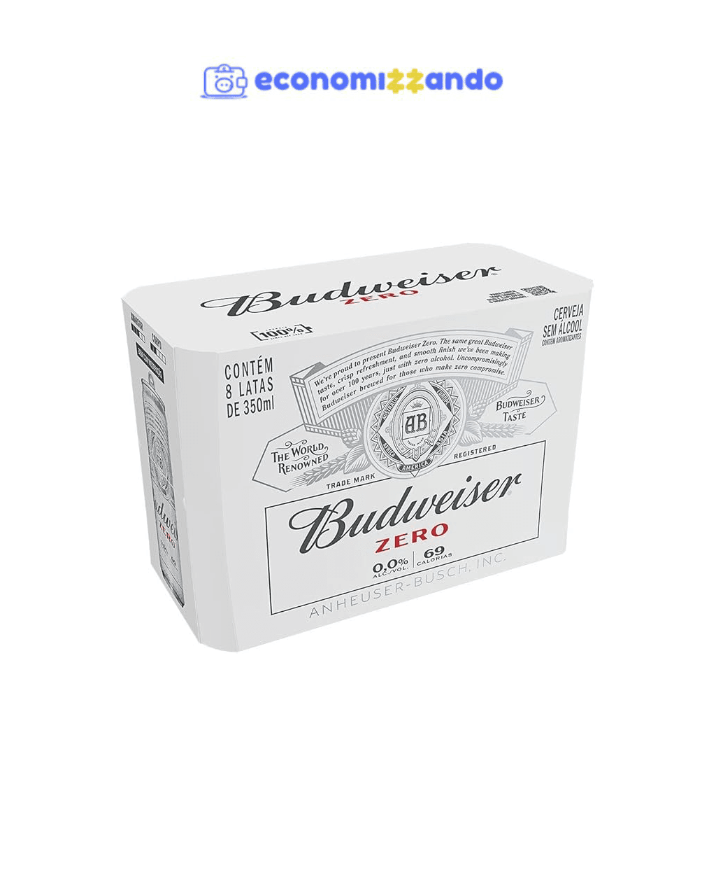 Pack Cerveja Budweiser Zero Álcool, 350ml, Lata - 8 unidades