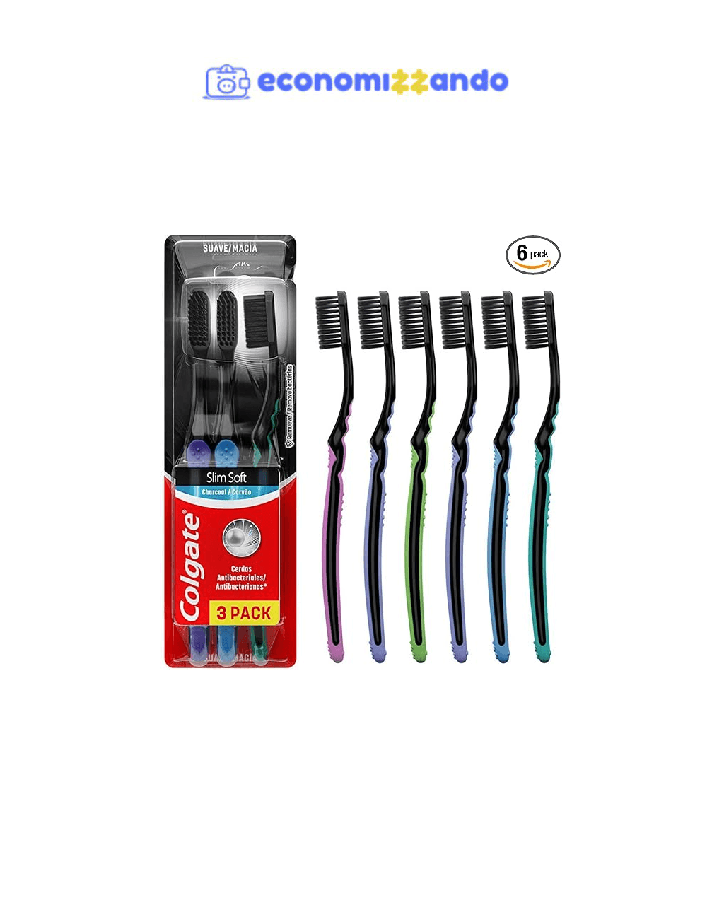Escova de Dente Colgate Slim Soft Black Com Infusão de Carvão 6 unid