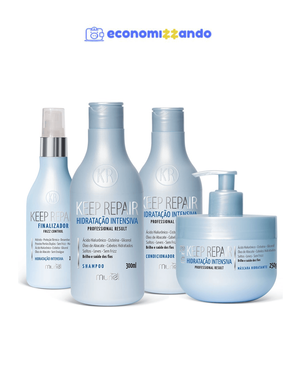 Kit Profissional Shampoo Condicionador Máscara Finalizador Keep Repair HIDRATAÇÃO INTENSIVA Muriel