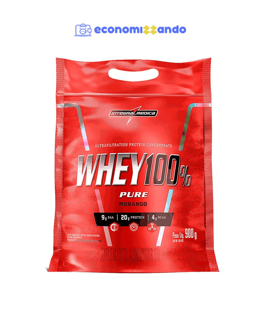 Integralmedica Whey 100% Pure 900G Pouch - Morango