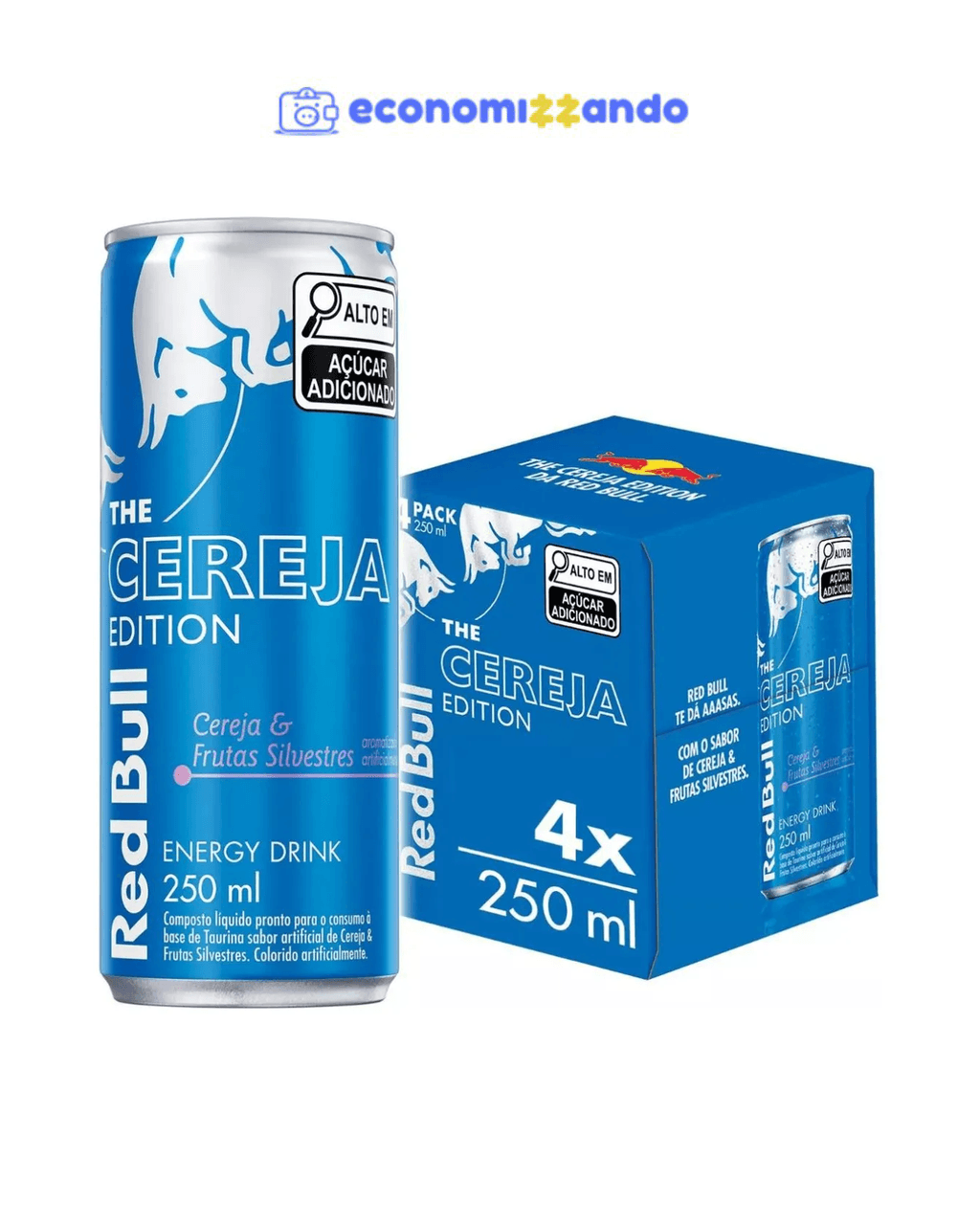 Pack de 4 latas Red Bull Energético, Sabor Cereja e Frutas Silvestres, 250ml cada