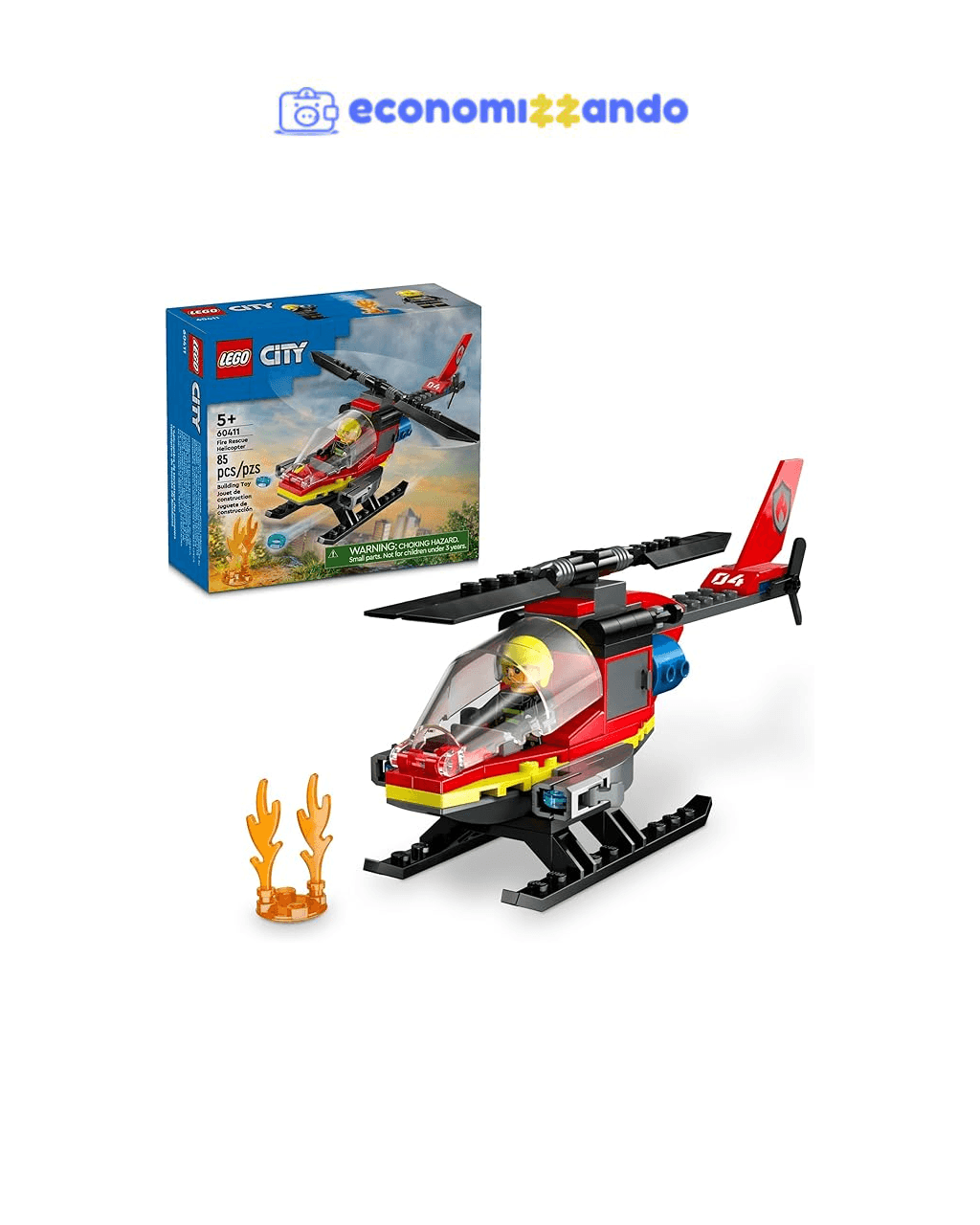 LEGO Set City Fire 60411 Helicóptero de Resgate dos Bombeiros 85 peças