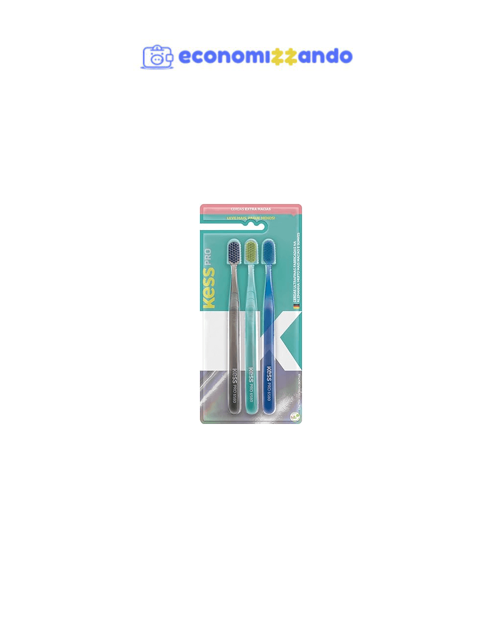 KESS Pack com 3 Escovas Dentais Pro Extra Macias Multicolorido