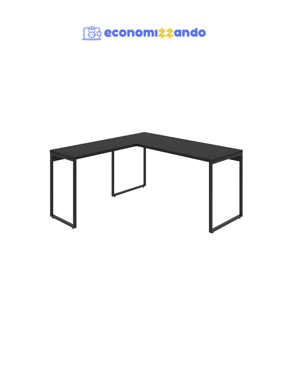 Mesa de Escritório em L Estilo Industrial 1,50mX1,50m Kuadra, Compace, Preto Ônix / Est.Preta