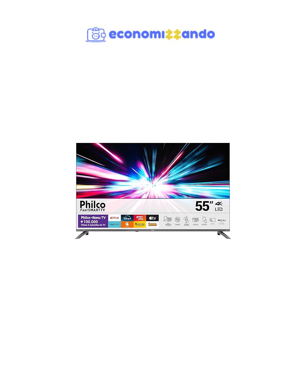 Smart TV 55" Philco 4K UHD LED Roku TV Dolby Audio P55CRA