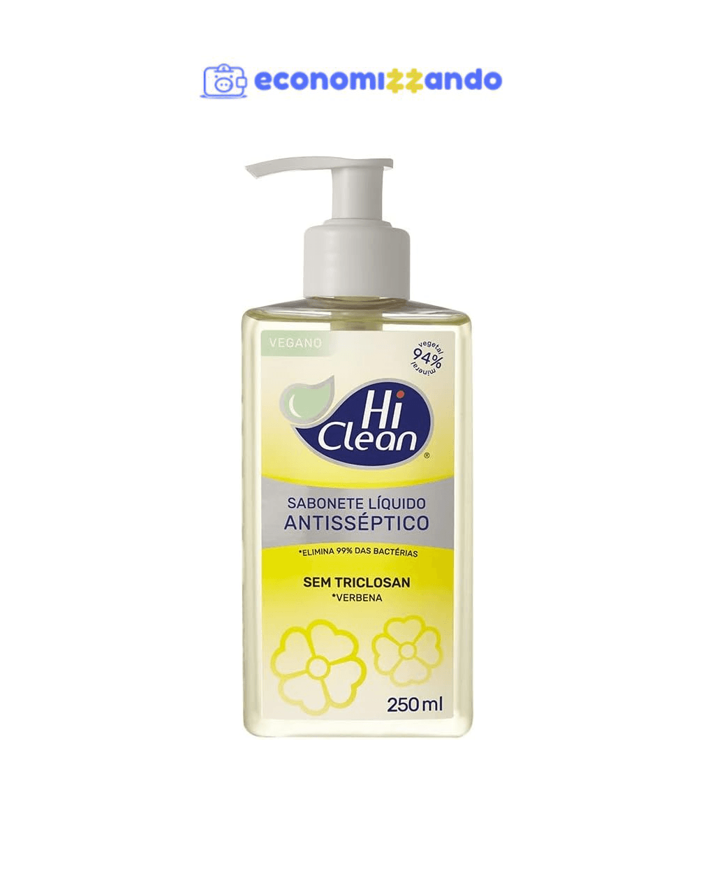Hi Clean Sabonete Líquido Antisséptico Para Corpo E Mãos Vegano Sem Triclosan 94% Vegetal E Mineral Verbena 250Ml