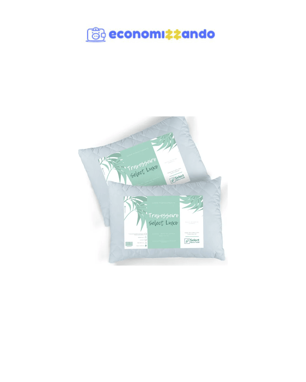 Kit 2 Travesseiros Select Luxo fibra antialérgica 70cm e 50cm branco