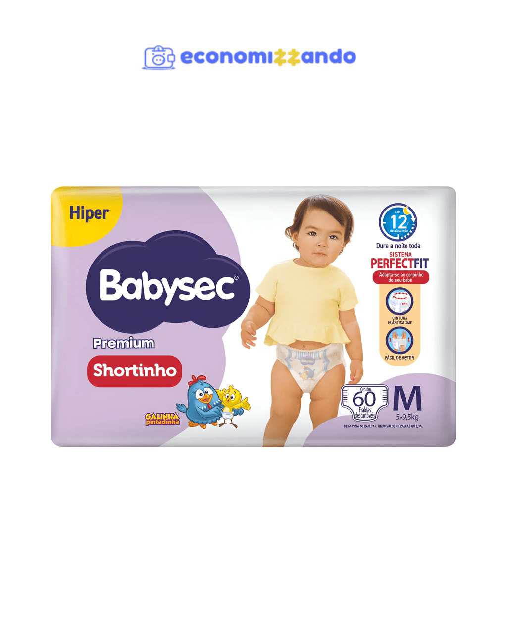 Fralda Babysec Galinha Pintadinha Shortinho M 60 Unidades