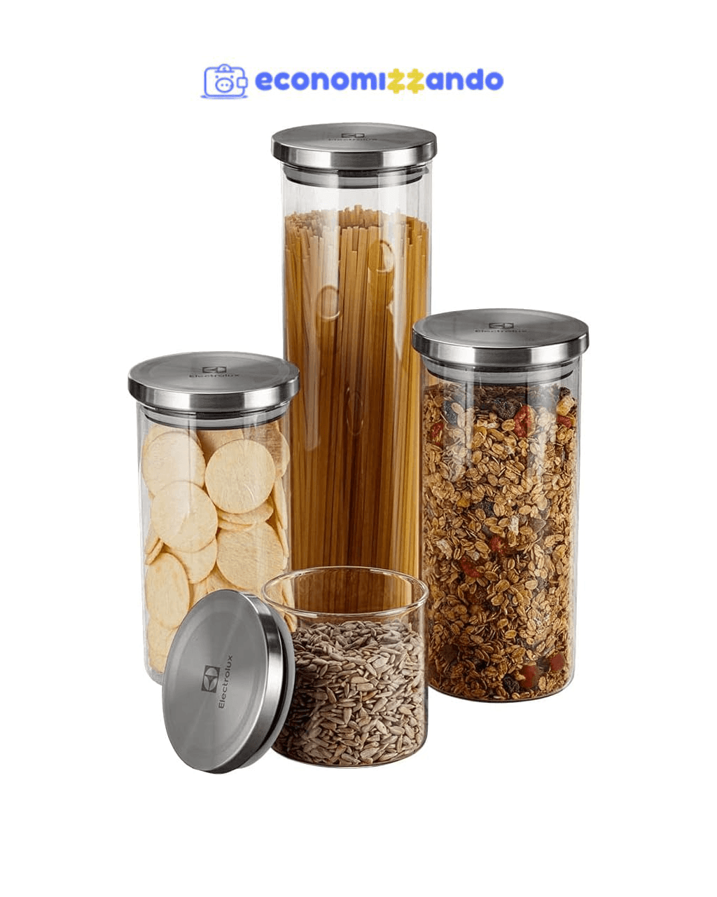 Potes Herméticos Porta-Mantimentos com Tampa de Inox Electrolux - 4 unidades