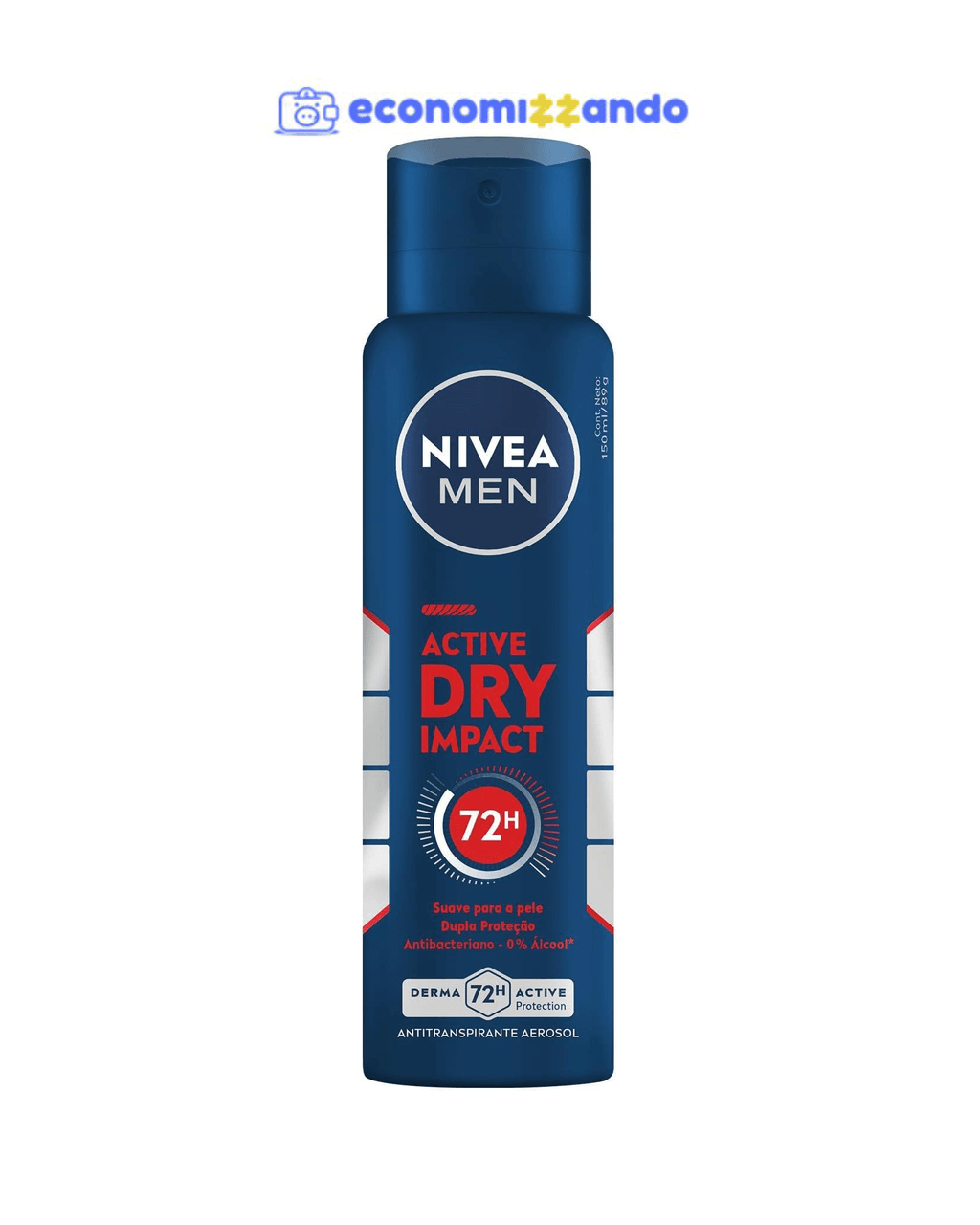 NIVEA MEN Desodorante Antitranspirante Aerossol Dry Impact 150ml - Proteção prolongada de 72h, dupla proteção antitranspirante, proteção extra seca, sem alumínio, corantes e conservantes