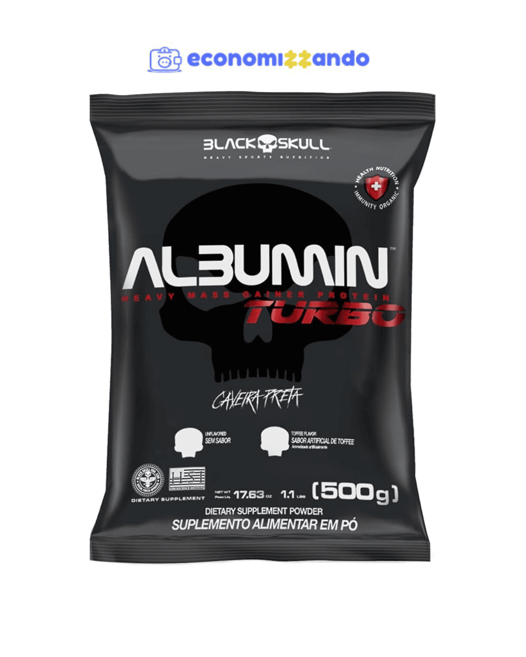 Black Skull Refil Albumin Turbo Sem Sabor 500G
