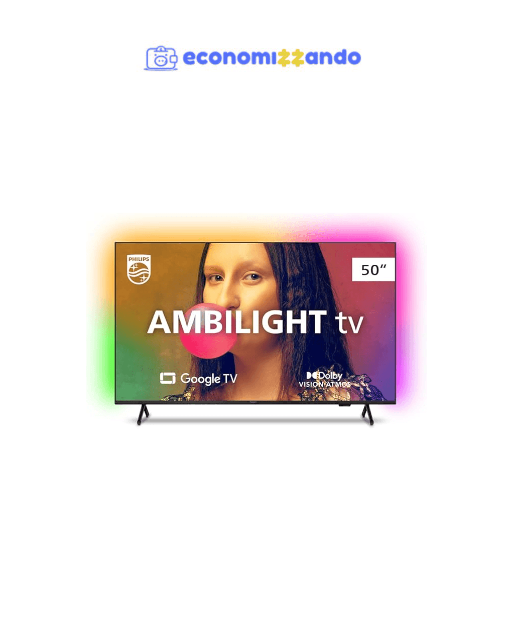 Smart TV Philips Ambilight 50" 4K 50PUG7908/78, Google TV, Comando de Voz, Dolby Vision/Atmos, VRR/ALLM, Bluetooth