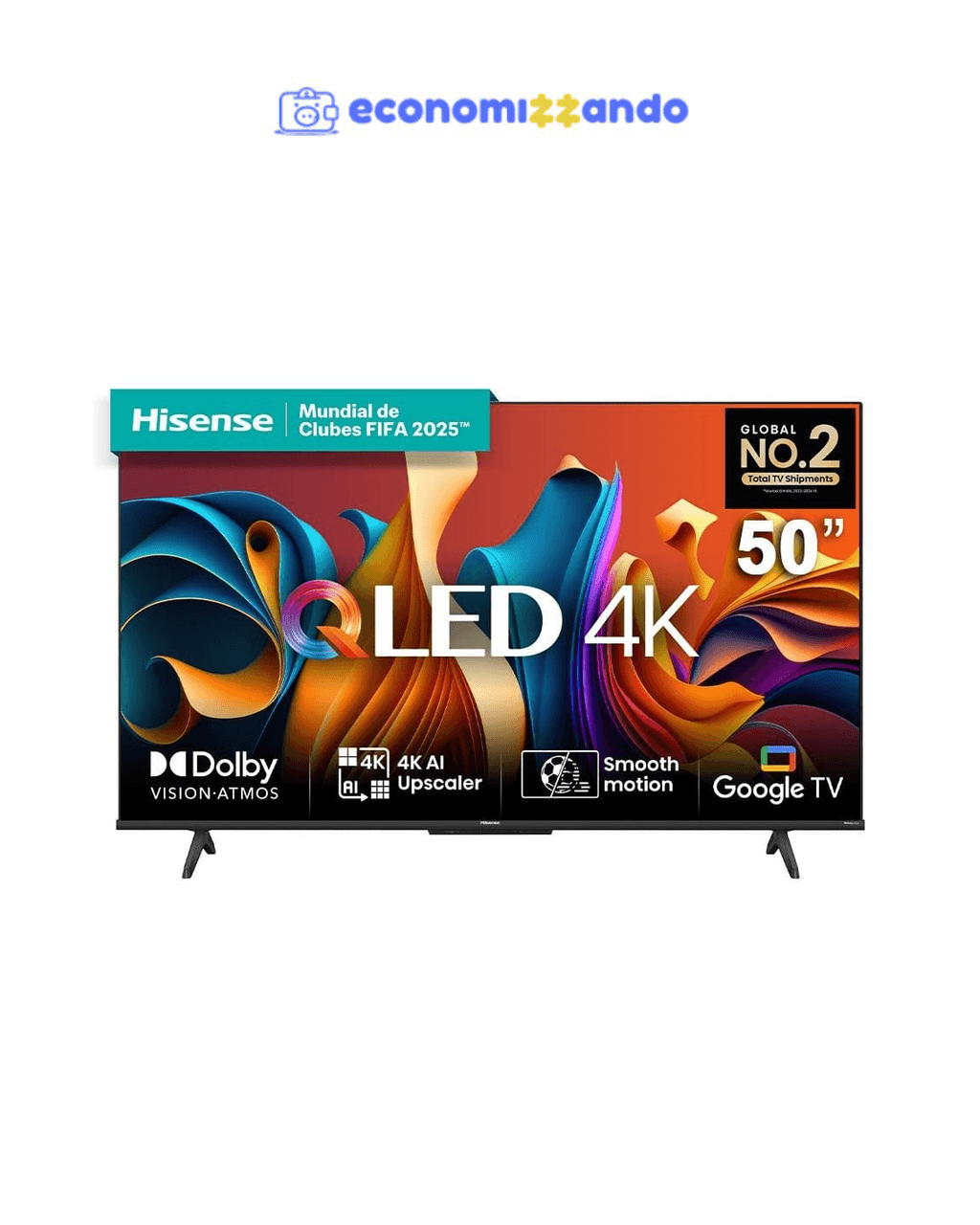 Smart TV 50 Hisense Ultra HD 4K QLED Q6N, Google TV com HDR10 , Dolby Atmos