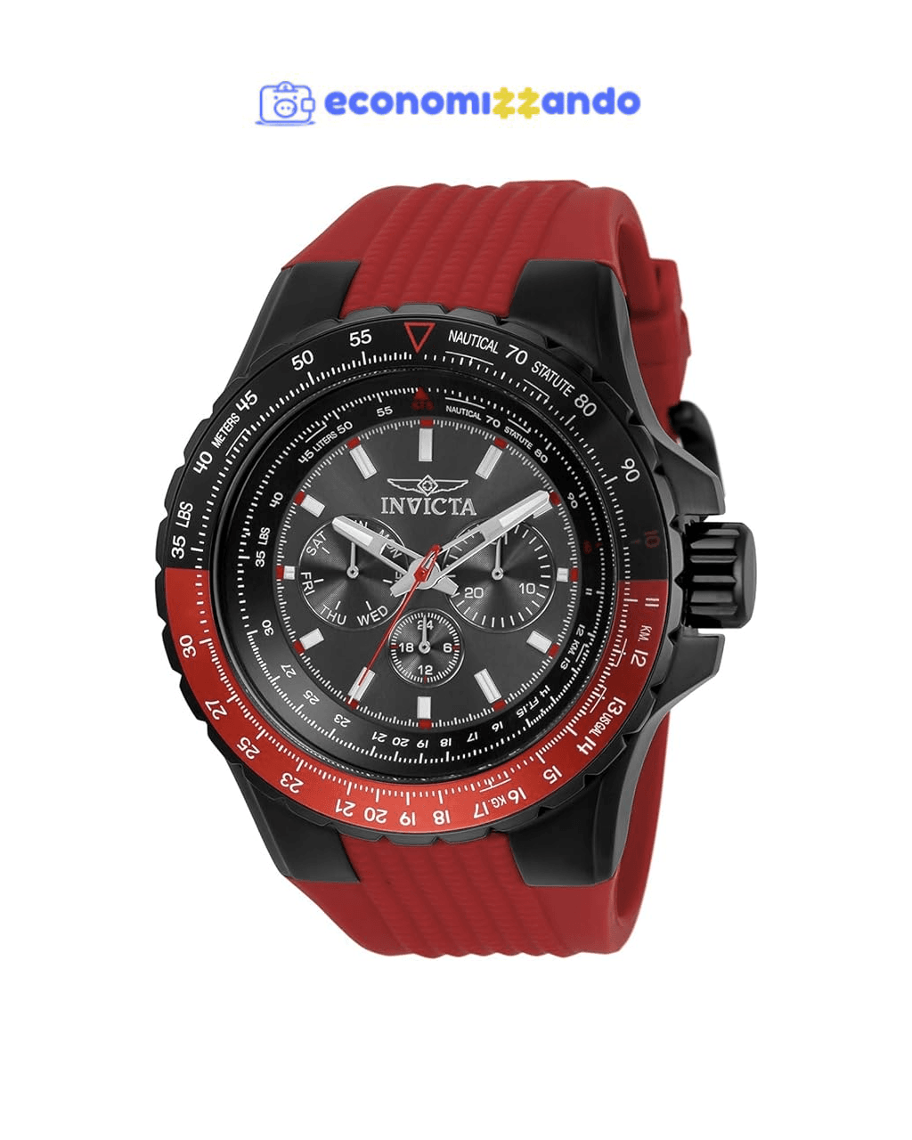 Invicta Relógio masculino de quartzo Aviator 33039, Vermelho, Cronógrafo, movimento de quartzo