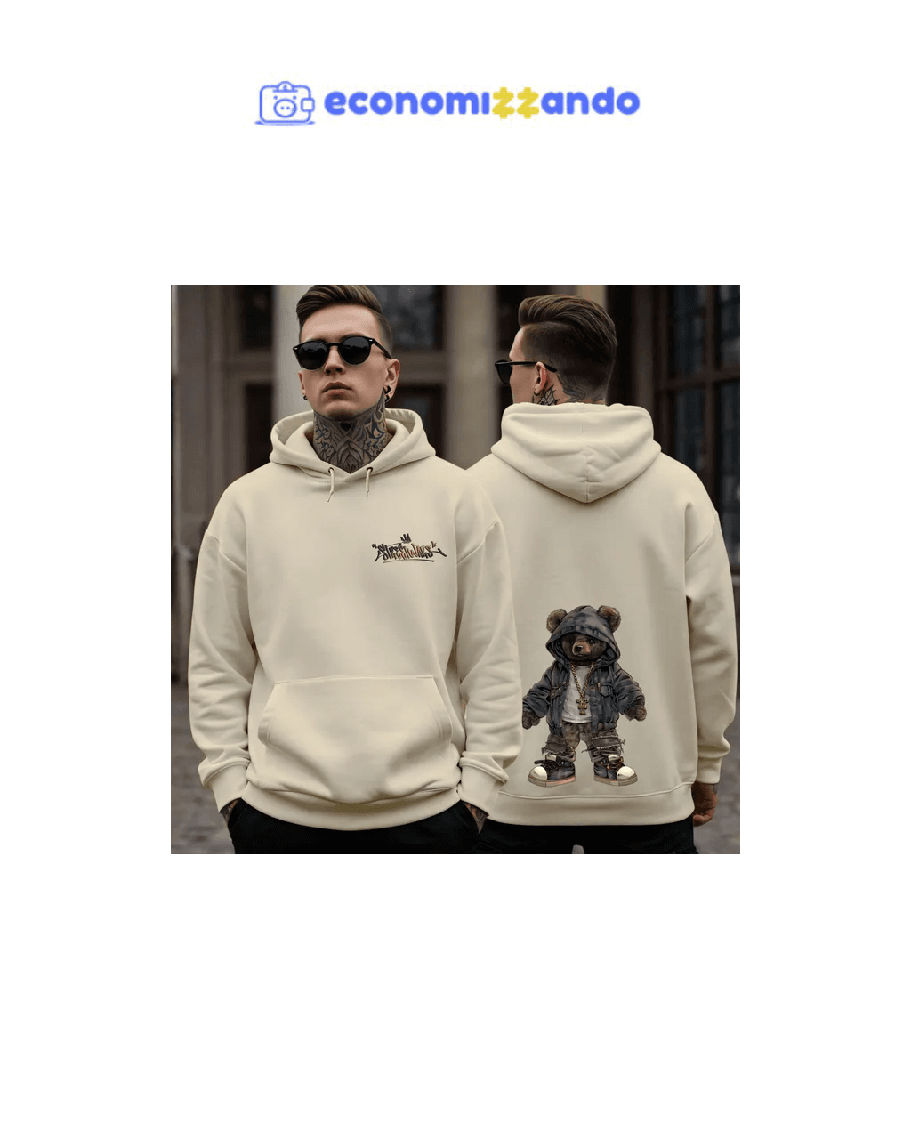 Blusa Moletom Masculina Canguru Capuz Urso Street Coleção 94