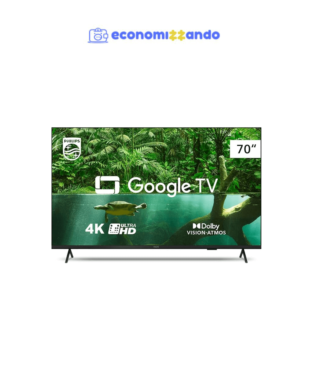 Smart TV Philips 70" 4K 70PUG7408/78, Google TV, Comando de Voz, Dolby Vision/Atmos, VRR/ALLM, Bluetooth