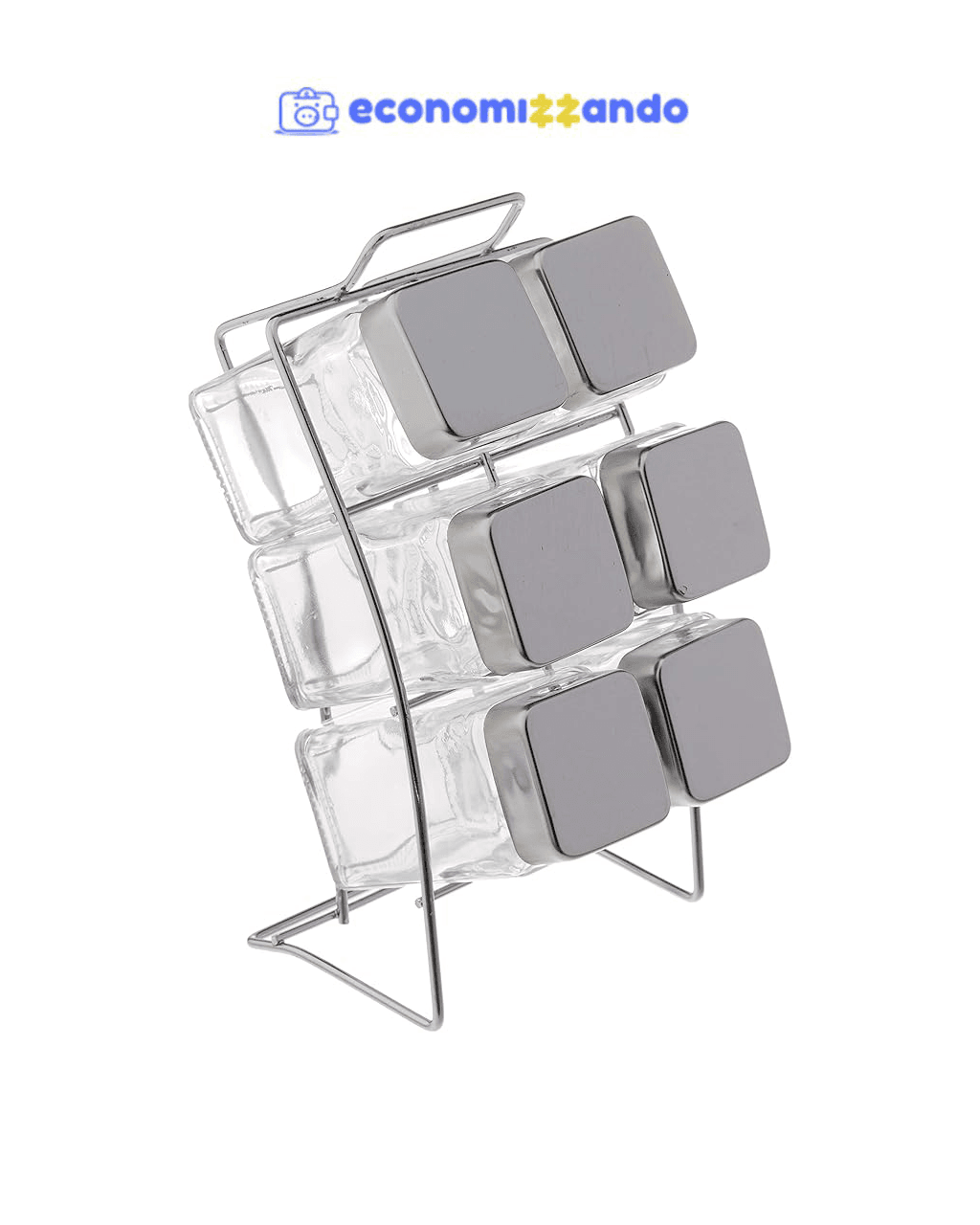 Euro Porta Condimentos Square com Suporte, 6 Peças, Transparente