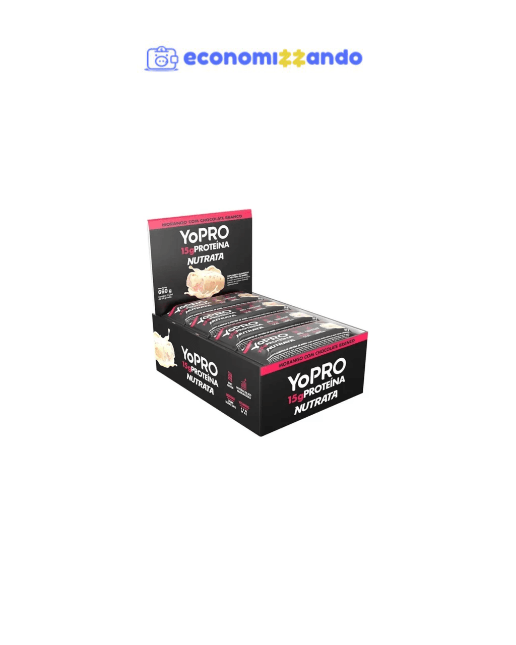 Yopro - 12 Barras 55g Morango Com Chocolate Branco - Nutrata