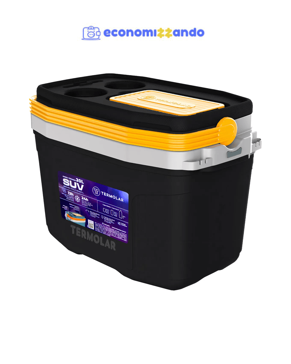 Caixa Termica Suv Cooler Com Alça 20 Litros Praia Pesca Camping Cor Preto E Amarelo Termolar