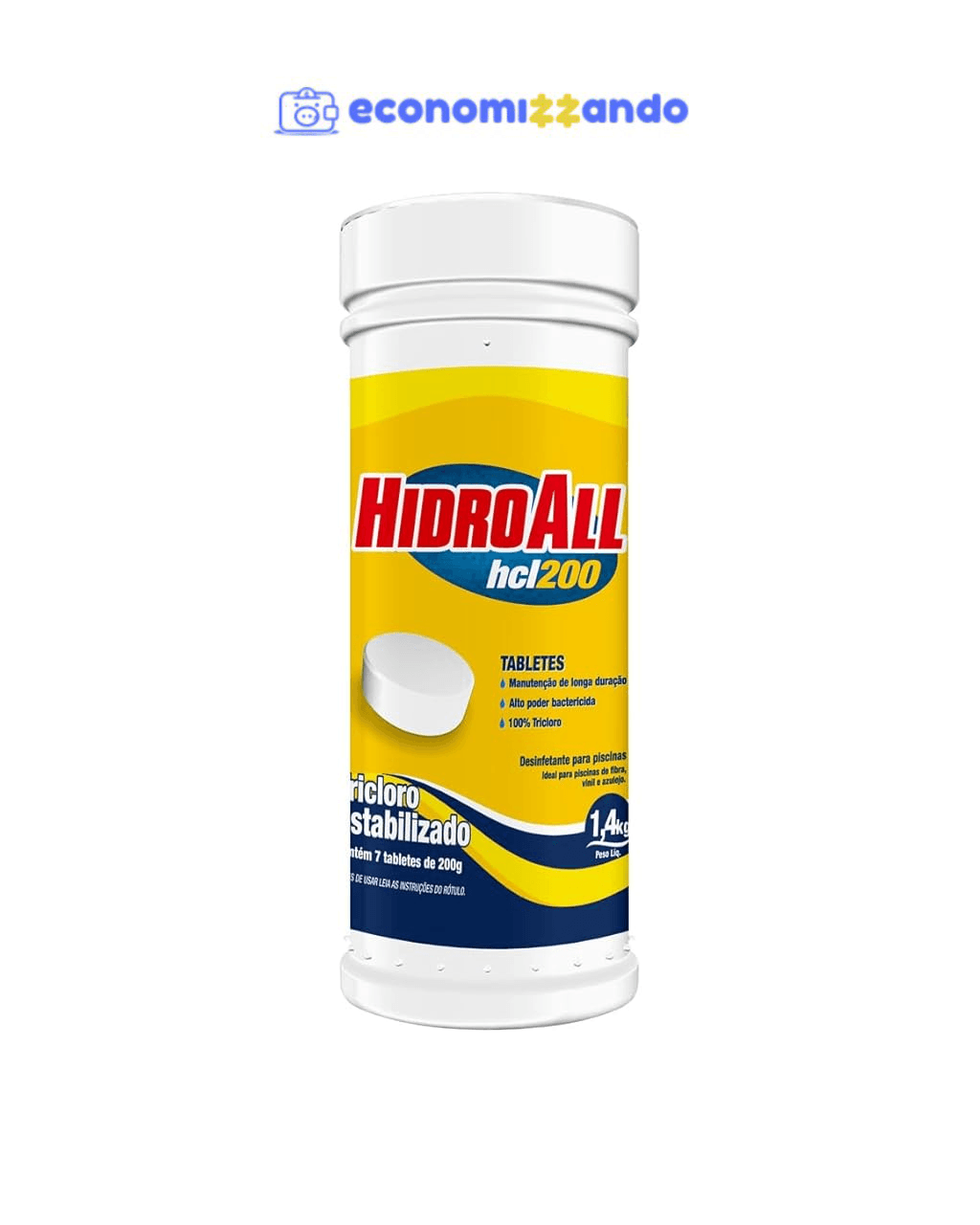 HidroAll Cloro para piscinas hcl 200, pastilha 200 gramas | Refil 1,4kg