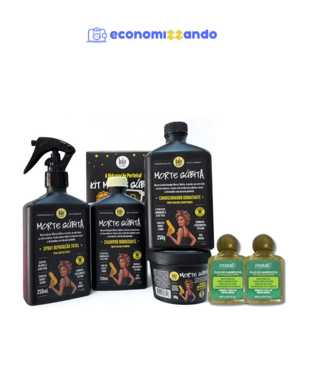 IndicadoKit Morte Súbita Shampoo + Condicionador +Máscara+Spray Lola Cosmetics E Óleo Marroco