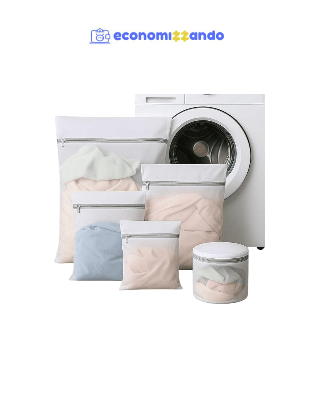 Kit 5 Sacos Protetores para Lavagem de Roupas Delicadas em Máquina de Lavar com Fechamento em Zíper Resistente