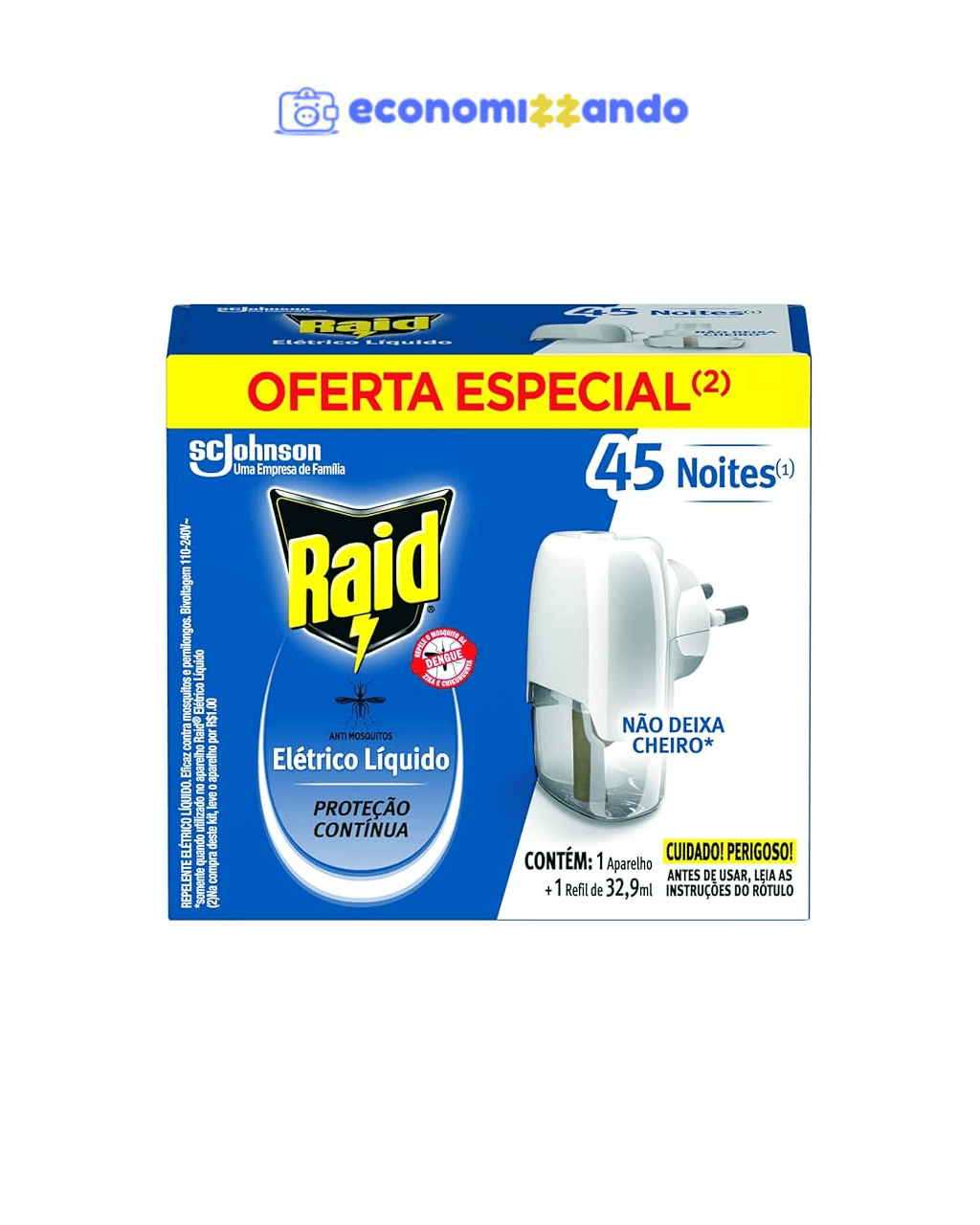 Raid Repelente Elétrico Líquido Anti Mosquitos 1 Aparelho+1 Refil De 32 9 Ml