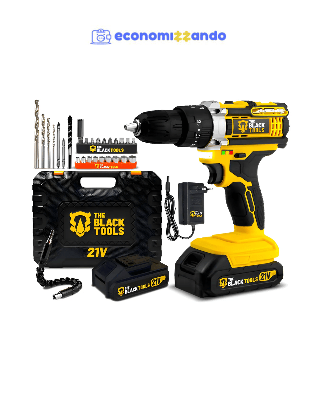 Parafusadeira Furadeira De Impacto The Black Tools Profissional TB-21PX 2 Baterias Com Maleta 60Hz Amarelo