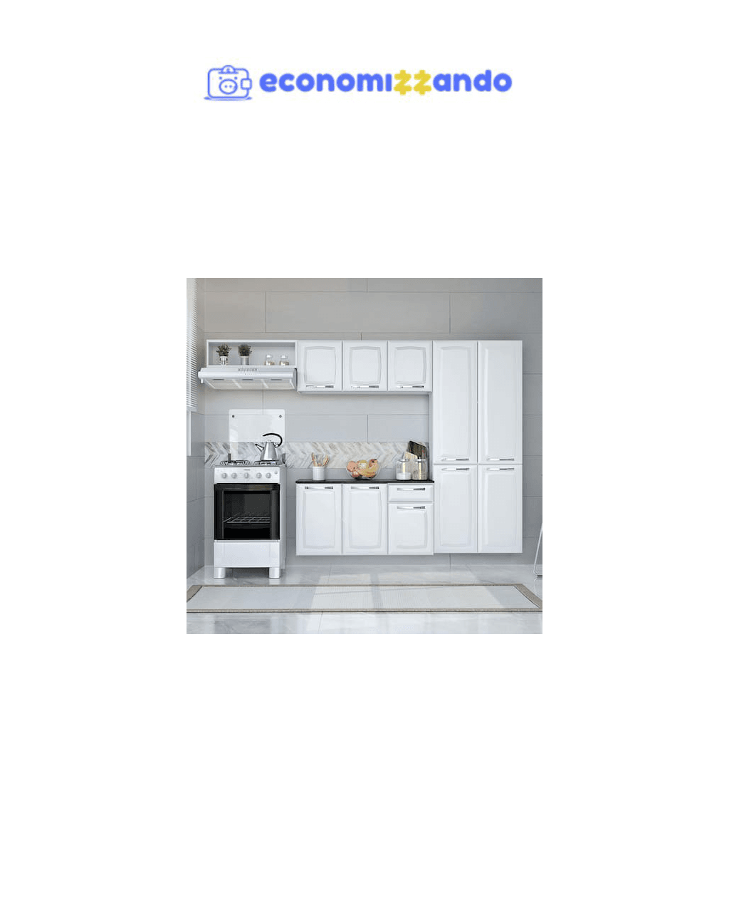 Cozinha Compacta Itatiaia Amanda Plus com 10 Portas, 1 Gaveta e 8 Prateleiras - 245cm de largura - Branco Neve